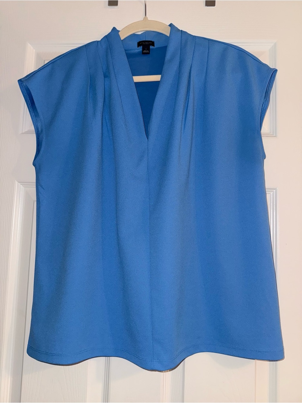 Ann Taylor Relaxed V-Neck Cap Sleeve Blouse in Blue